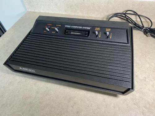 A photo of the Turkish-made Atari 2600, which is the all-black "Vader" model -- the design at the time in early 1984. Nothing on the outside distinguishes it as being different from a normal Atari 2600 apart from the label on the back, not pictured in this photo.