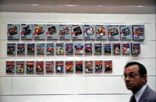 A selection of games exhibited by Atari at CES &rsquo;83. Most were developed by GCC. Photo from former GCC employee Steve Szymanski&rsquo;s archive.