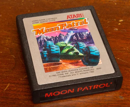 The October 1983 retail release of Moon Patrol for the Atari 2600. Author photo.